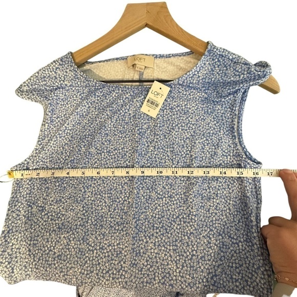 NWT LOFT Women Blue White Geo Floral Cap Sleeve Rayon Stretch Midi Dress Size 6 - Picture 6 of 8